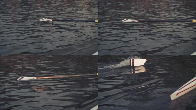 在波浪河中划桨船桨滑动
