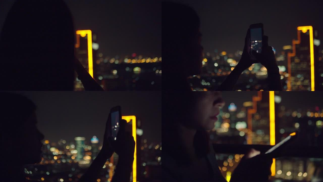 CU年轻女子在曼谷拍摄并发送城市景观照片，