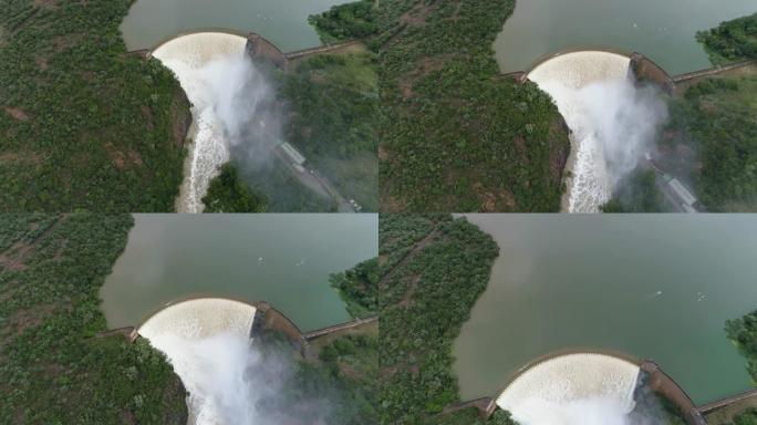 位于南非皮纳尔斯河上的Roodeplaat大坝混凝土拱上涌出的4k高鸟瞰图