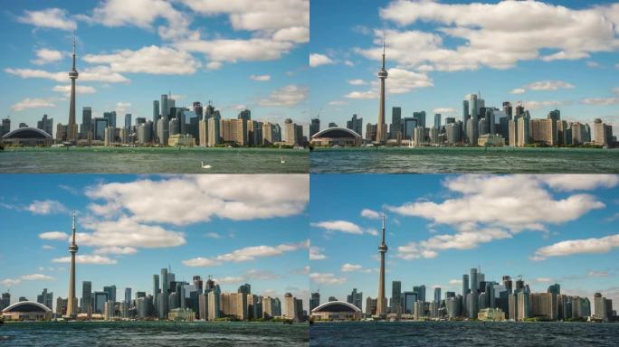 WS延时云在加拿大国家电视塔和城市天际线上空滚动，加拿大多伦多