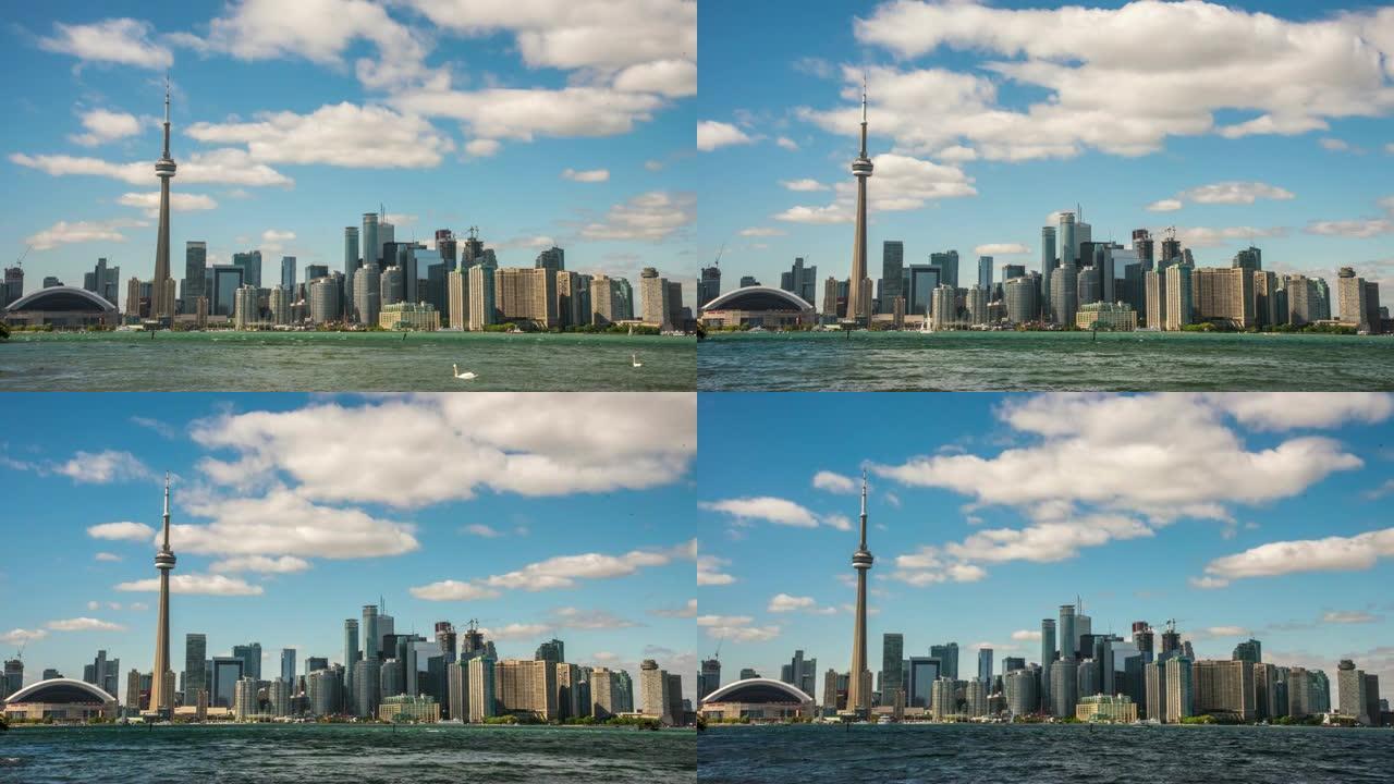 WS延时云在加拿大国家电视塔和城市天际线上空滚动，加拿大多伦多