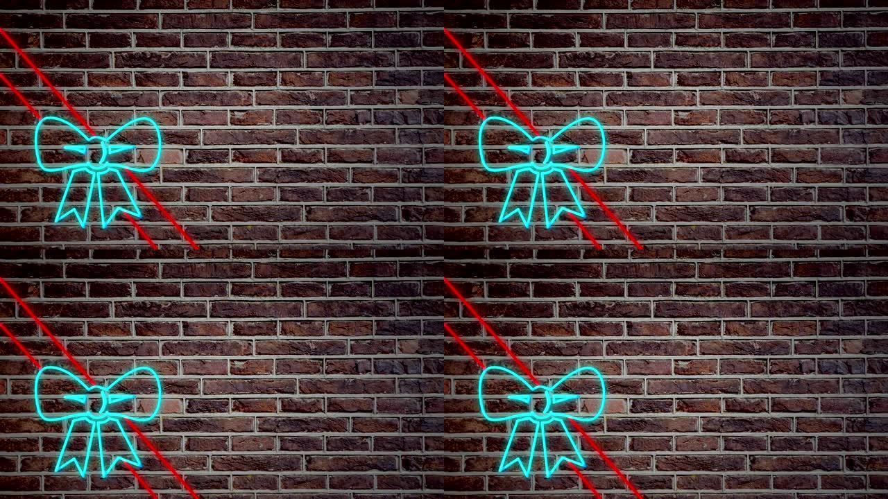 砖墙上的丝带和蝴蝶结霓虹灯标志