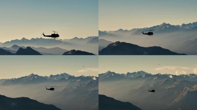直升机飞越群山视频素材