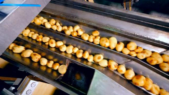 土豆沿着运输车移动时会自动分类