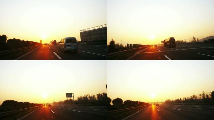 日出在高速公路上行驶