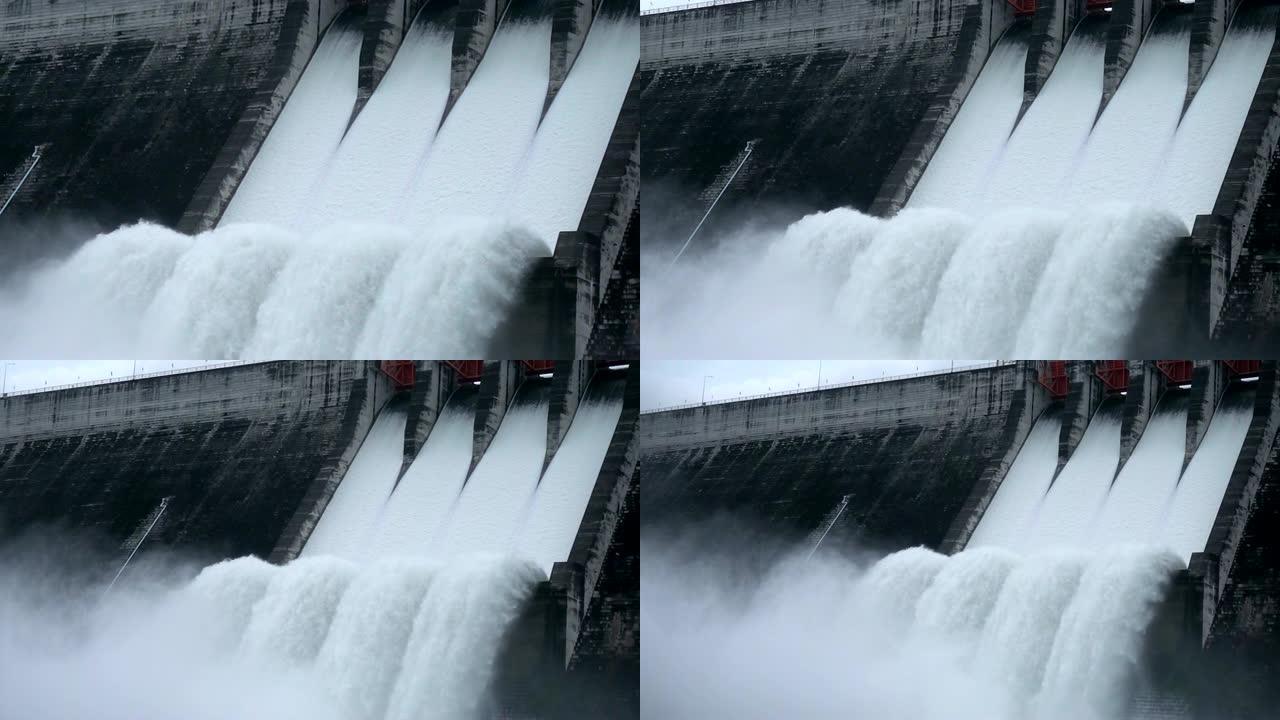 水力发电所在的大坝出口管排水缓慢运动