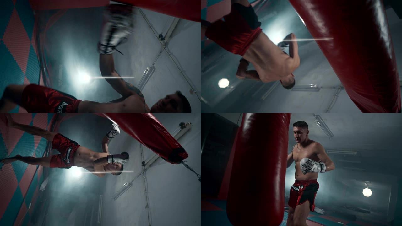 拳击锻炼外国人特写实拍视频有氧运动