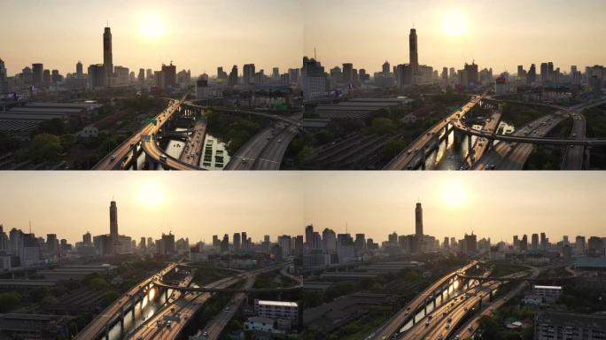 日落时曼谷的鸟瞰图