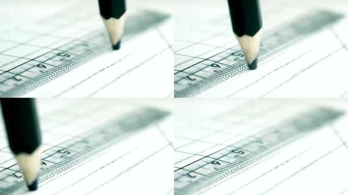 用尺子在白纸上画一条线的铅笔