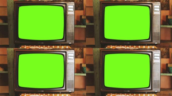 80年代绿屏电视。深色色调。
