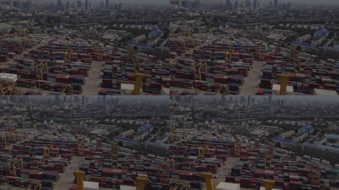 曼谷集装箱鸟瞰图港口码头船只出海通道海关