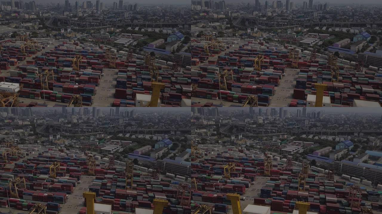 曼谷集装箱鸟瞰图港口码头船只出海通道海关
