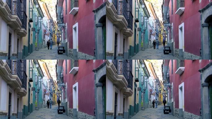 Apolinar Jaen街，玻利维亚拉巴斯的一条古老的殖民地街道。