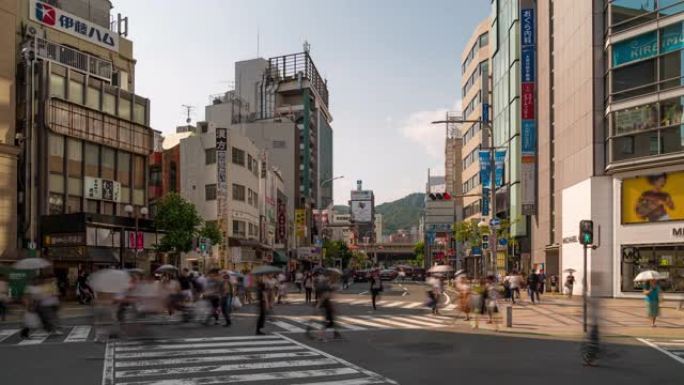 延时: 日本神户元町购物街的交通和人行横道