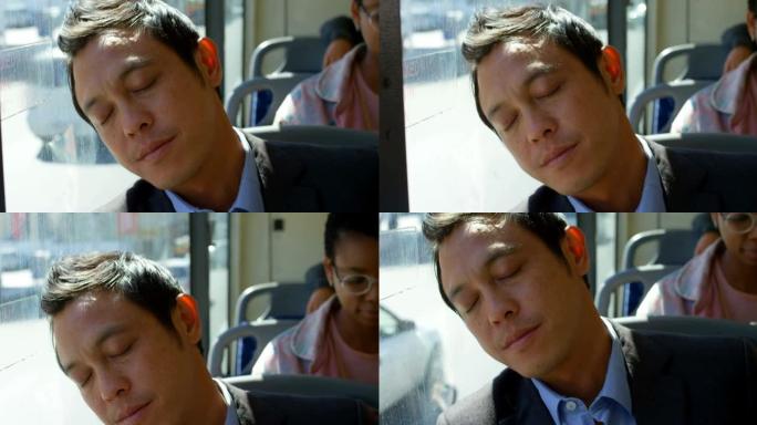男性通勤者在4k公交车上睡觉