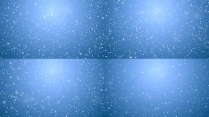 蓝色渐变3d动画上的暴雪降雪无缝。在强风中飞扬的白色雪花使CG与dofblur模糊。节日庆典概念。