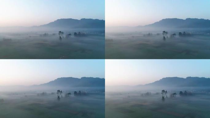 黎明时四川乡村景观的空中景观