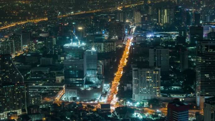 曼谷夜间高峰时段交通拥堵和建筑施工的4k时间流逝，具有城市景观概念的交通