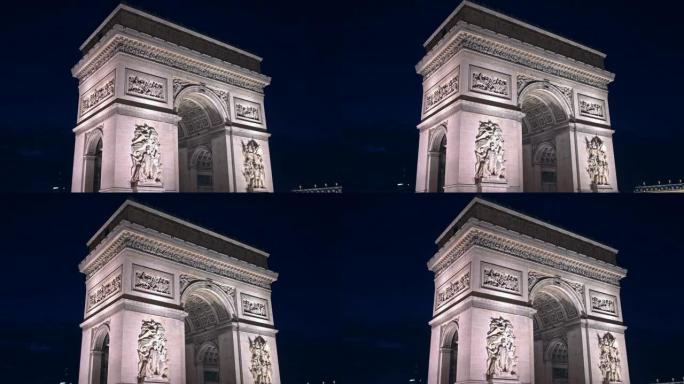 巴黎夜间的凯旋门纪念碑