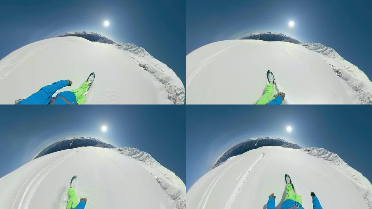 VR360: 在切碎新鲜粉末雪的同时，环顾未触及的山脉。