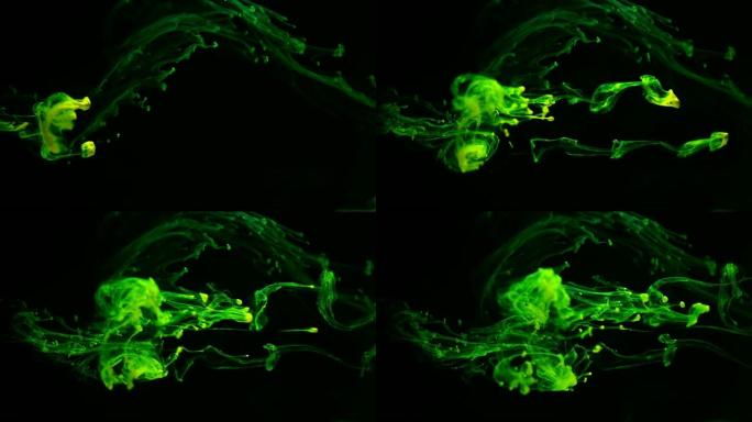 水中的绿色墨水颜色创造液体艺术形状