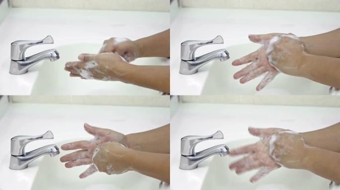 7步洗手-步4/7交错手指和摩擦双手手指的背部