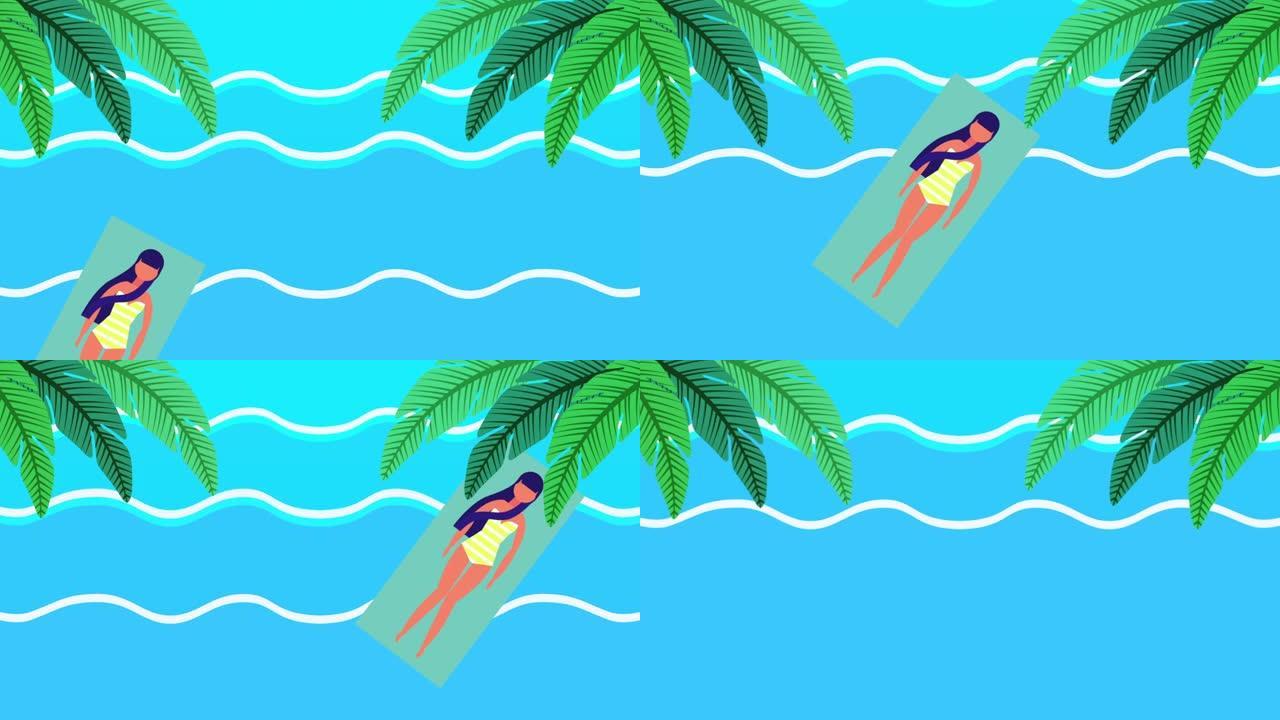 夏季海上场景MG动画海滩游泳安全注意模板