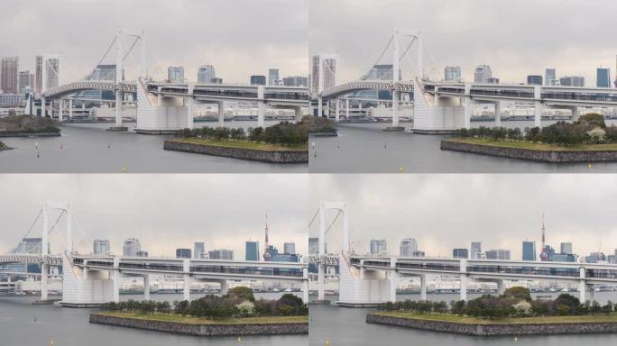 东京天际线与东京塔和彩虹桥，向右平移