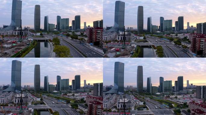上海徐汇滨江西岸城市建筑群航拍日出