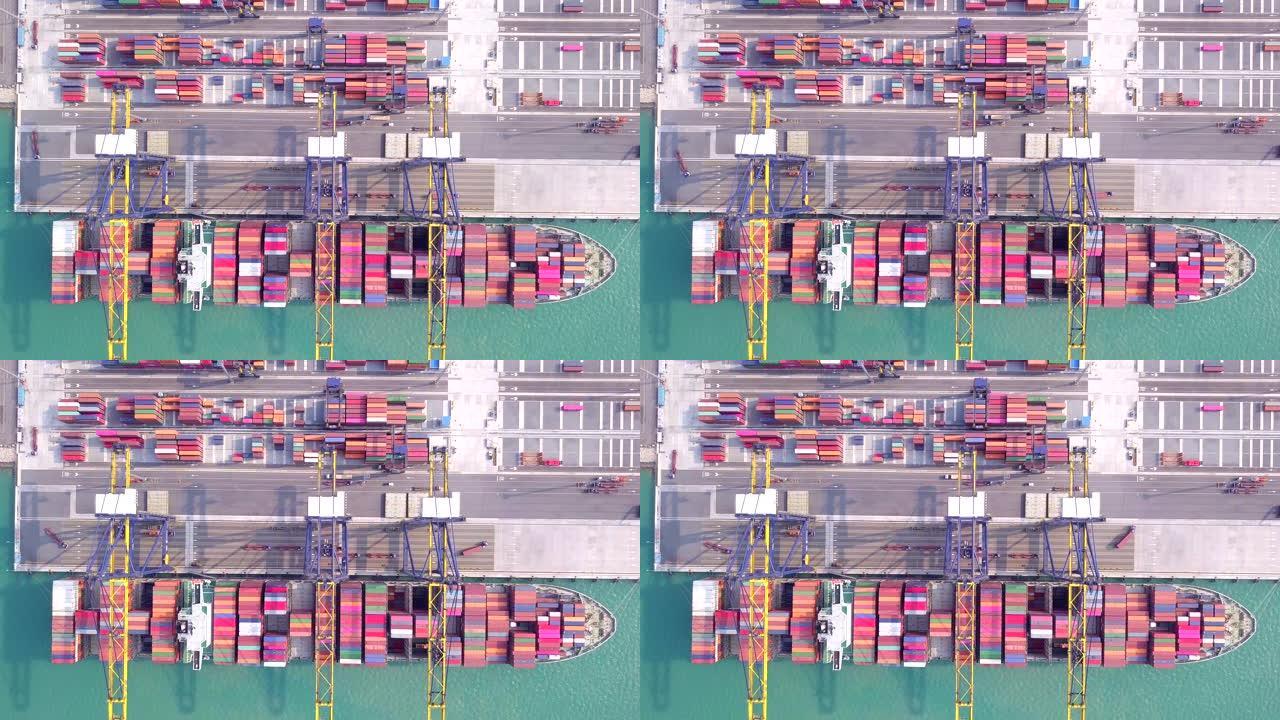 顶视图工业港口集装箱船舶进出口产品