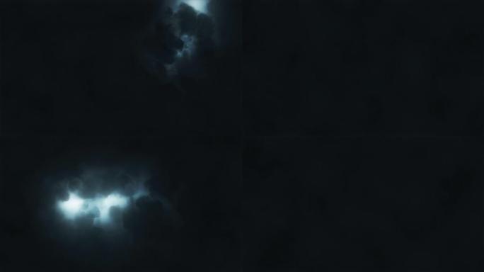 明亮闪闪发光的闪电在夜晚穿透密集的暴风云。史诗般的闪电在没有雨的天空中闪烁 ..无缝循环3d渲染