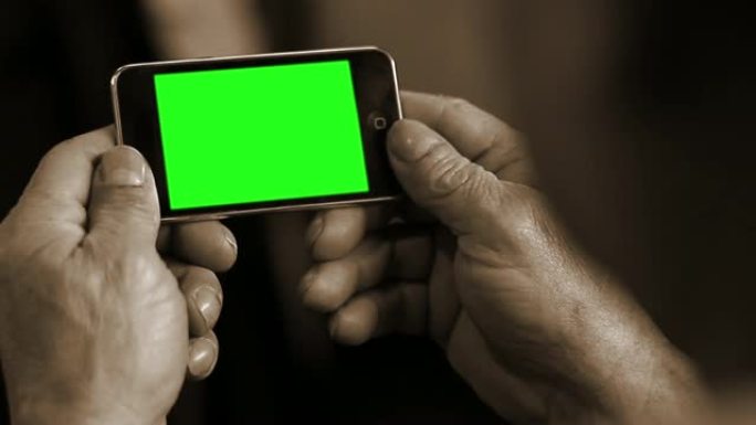 智能手机绿屏。棕褐色色调。
