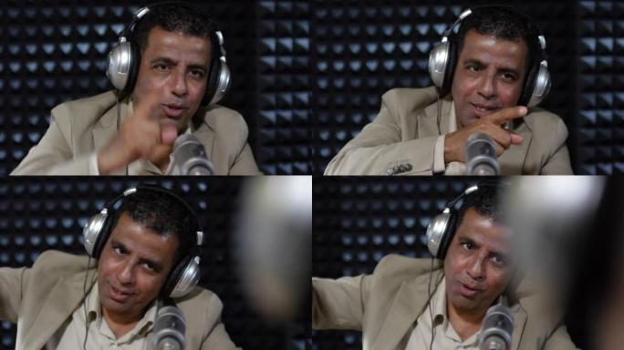 阿拉伯男子在广播节目中讲故事