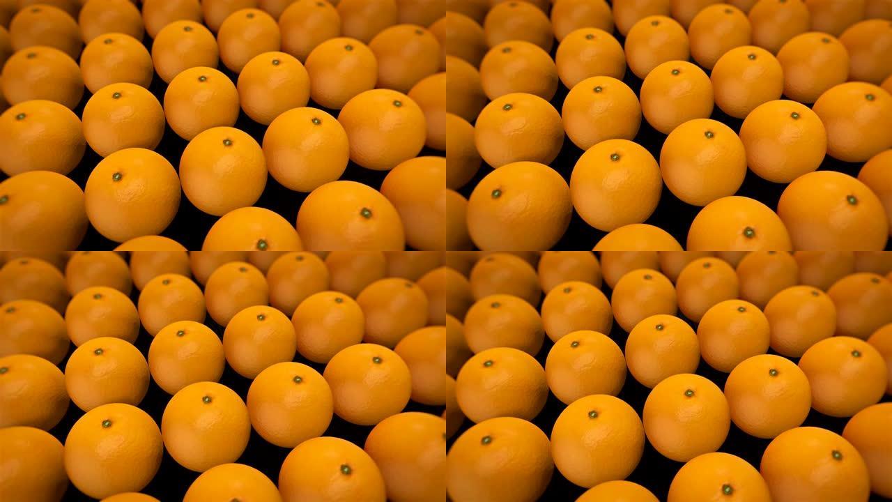 鲜果橙，4k动画3D渲染。