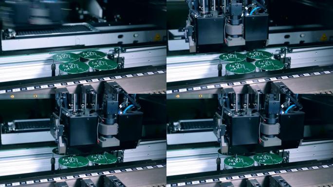 高科技机器正在将微芯片添加到绿板中