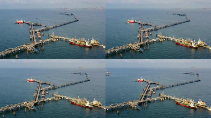 来自炼油厂桥的空中俯视图油轮，用于海上运输。