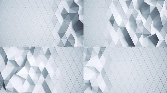 美丽的白色低多边形表面变形在抽象的3d动画。无缝循环3d渲染背景在4k