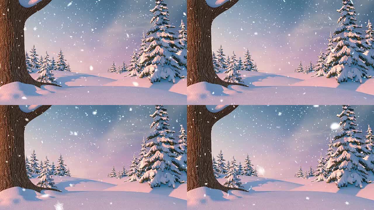 圣诞背景，冬季森林