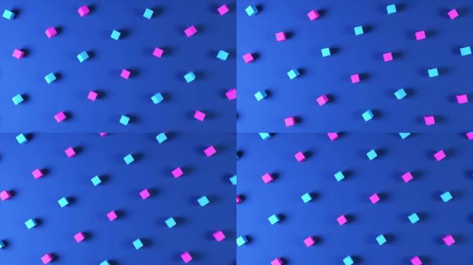 由移动的彩色立方体制成的抽象3d渲染背景。VJ无缝循环4k背景。