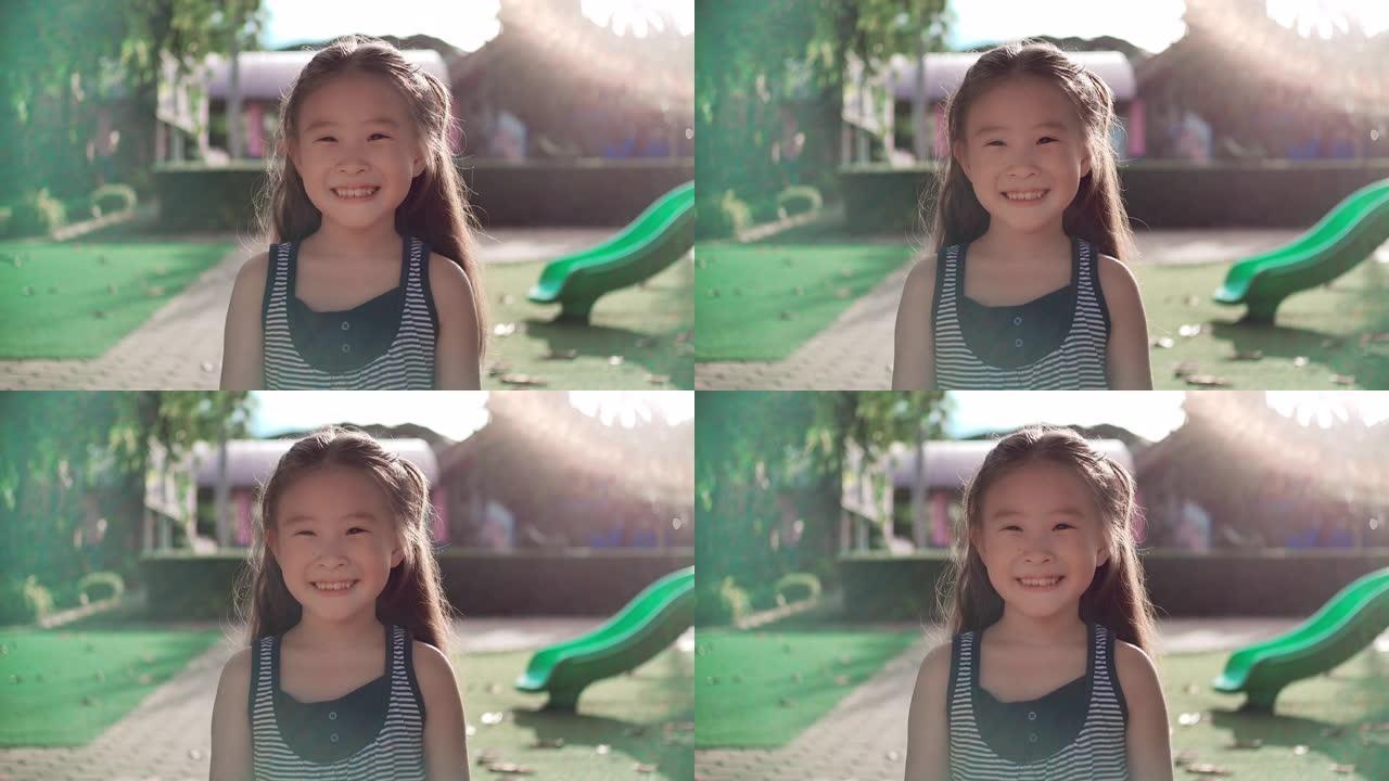 SLO MO特写笑脸快乐的亚洲女孩