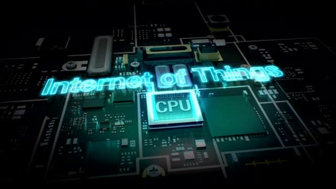 CPU芯片电路上的全息图错字 “物联网”，成长人工智能技术。