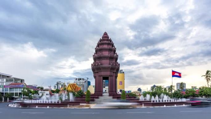 4K UHD延时: 柬埔寨金边独立纪念碑。