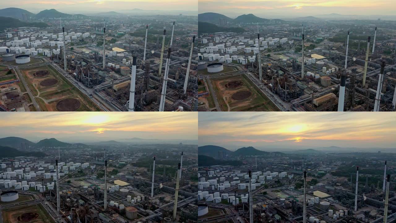 亚洲大型炼油厂设施和储罐4k鸟瞰图