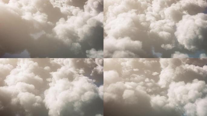 4k飞越蓬松的云层背景-可循环-阳光明媚，温暖，天空