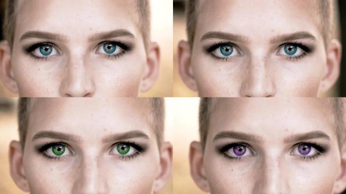 一位蓝色/绿色/紫色眼睛的年轻女子的DS CU肖像