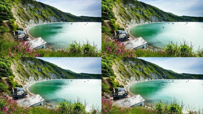 英国多塞特郡侏罗纪海岸线Lulworth Cove。-时间流逝