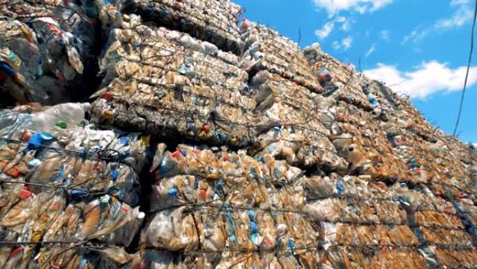 大量堆放有塑料的垃圾桶，可以进一步回收。