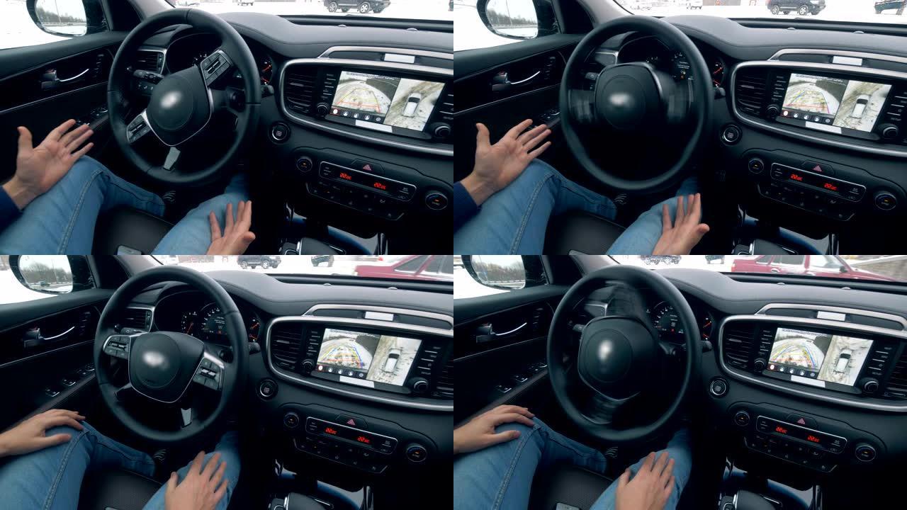 汽车自动操纵的内部视图。