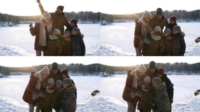 爱冬天的家庭一起自拍