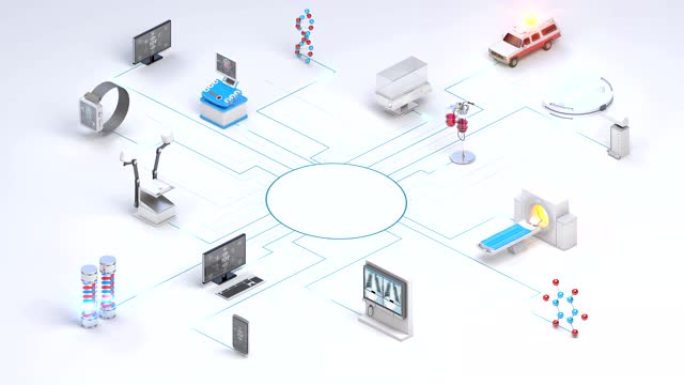 各种智能医疗设备，医疗设备连接网络物联网。mri扫描仪，ct，x射线。4k。